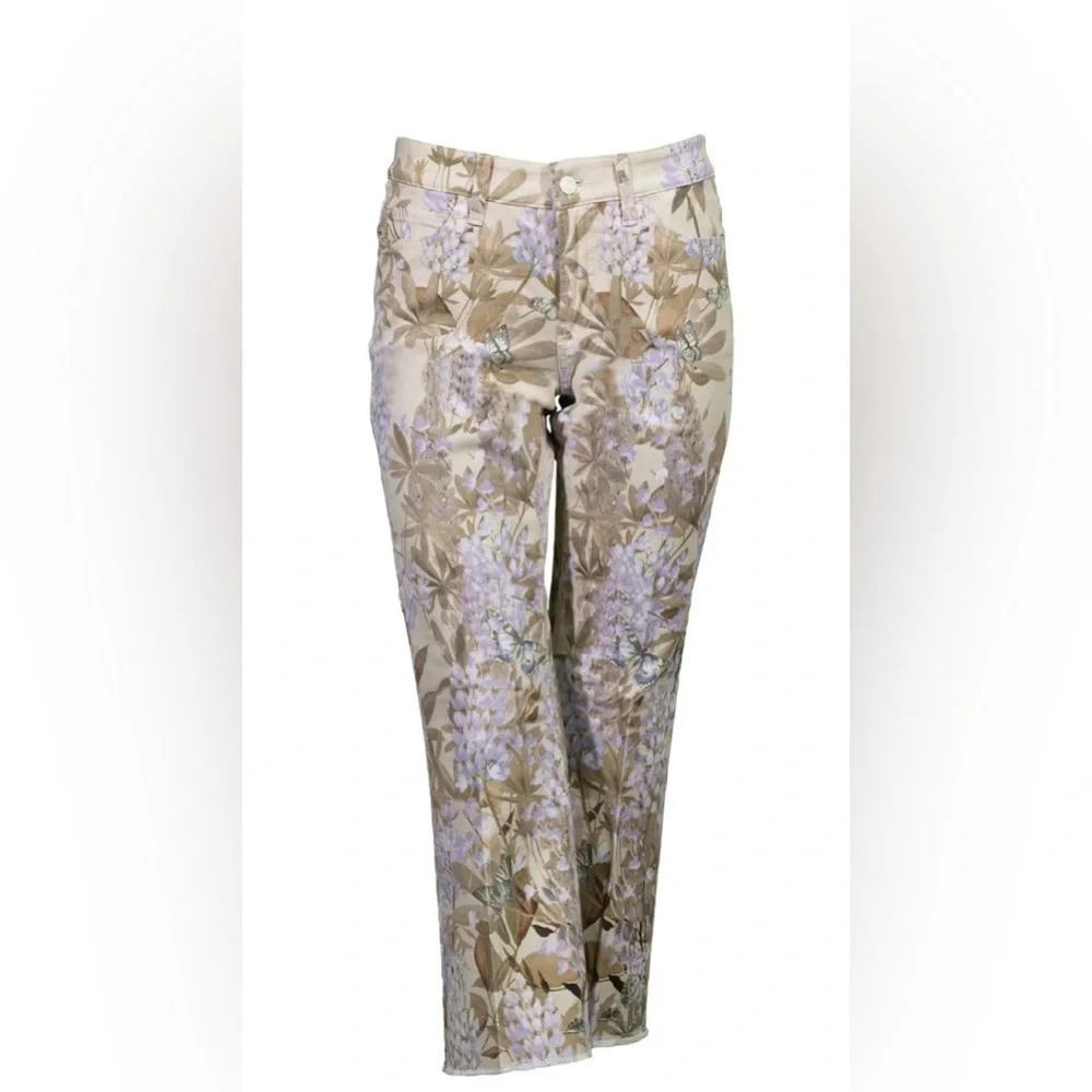 Cambio Paris Easy Kick Print Jeans Lavender Floral Straight Leg Ankle Sz 34 US 2